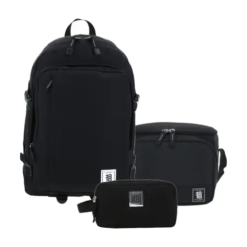 Kit Escolar 1818 by Chenson Mochila + Lonchera + Lapicera Negro Juvenil 1
