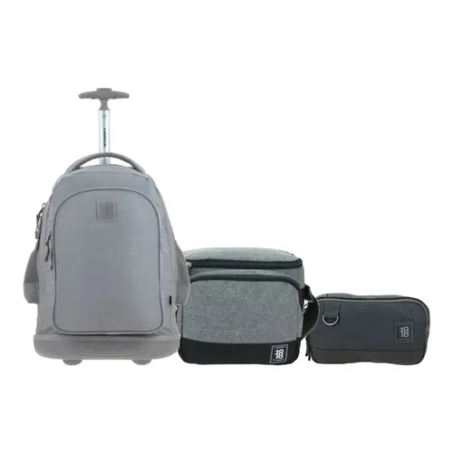 Kit Escolar 1818 by Chenson (Mochila con Ruedas + Lonchera + Lapicera) Gris Juvenil