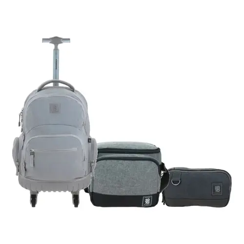 Kit Escolar 1818 by Chenson (Mochila con Ruedas + Lonchera + Lapicera) Gris