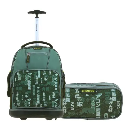Kit Escolar Chenson Original (Mochila con Ruedas + Lapicera) Verde Seco