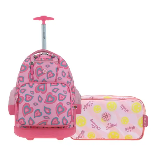 Kit Escolar Happy Girl by Chenson (Mochila con Ruedas + Lapicera) Rosa Infantil - Modelo HG66531