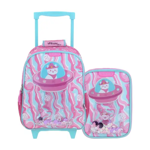 Kit Escolar Happy Girl by Chenson (Mochila con Ruedas + Lapicera) Rosa Infantil - Modelo HG70162