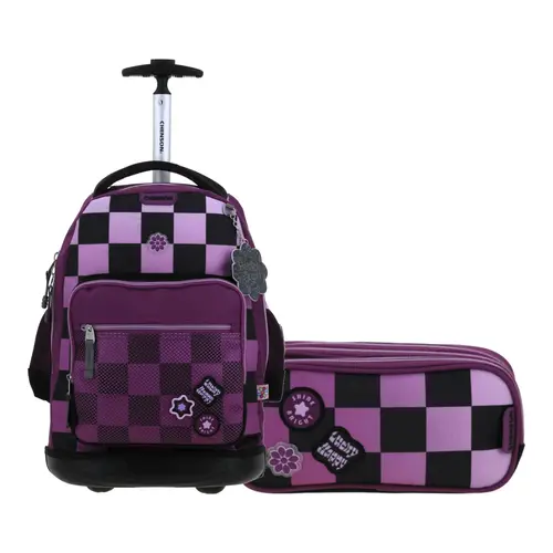 Kit Escolar Happy Girl by Chenson (Mochila con Ruedas + Lapicera) Negro Infantil - Modelo HG70238