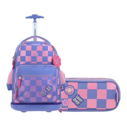 Kit Escolar Happy Girl by Chenson (Mochila con Ruedas + Lapicera) Uva Infantil