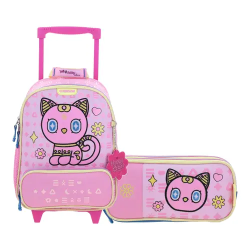 Kit Escolar Happy Girl by Chenson (Mochila con Ruedas + Lapicera) Rosa Infantil - Modelo HG70357