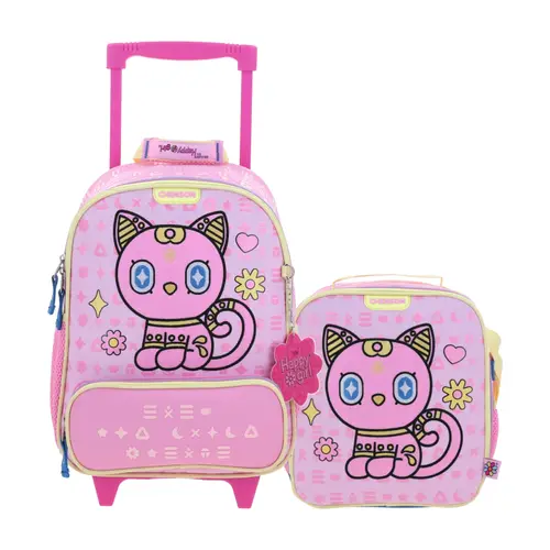 Kit Escolar Happy Girl by Chenson Mochila con Ruedas + Lonchera Rosa Infantil 1