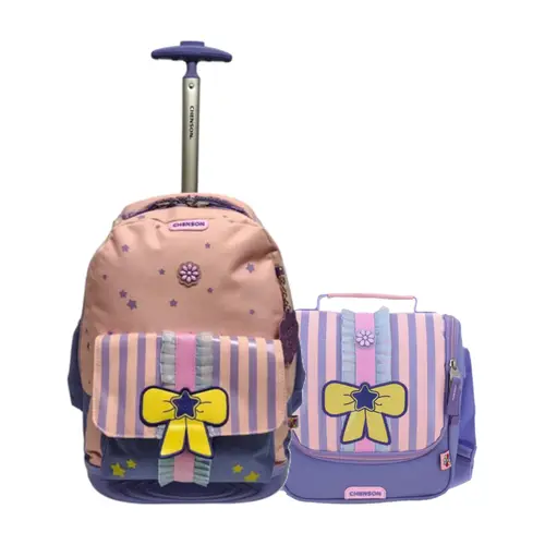 Kit Escolar Happy Girl by Chenson (Mochila con Ruedas + Lonchera) Rosa Infantil - Modelo HG70391