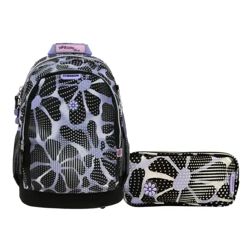 Kit Escolar Happy Girl by Chenson (Mochila + Lapicera) Negro Infantil - Modelo HG70568