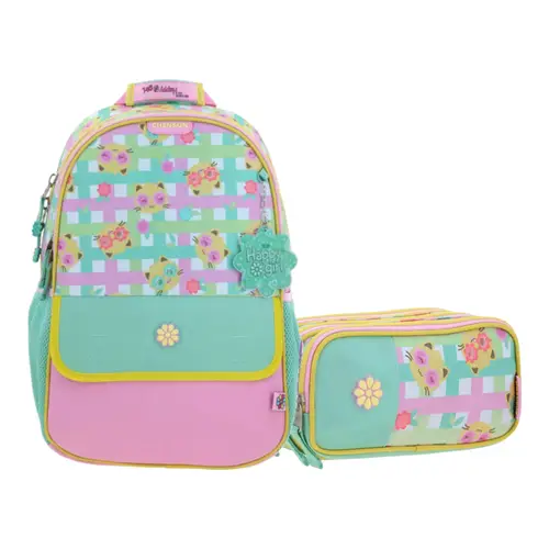 Kit Escolar Happy Girl by Chenson Mochila + Lapicera Rosa Infantil - Modelo HG70706