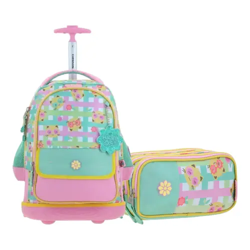 Kit Escolar Happy Girl by Chenson (Mochila con Ruedas + Lapicera) Rosa Infantil - Modelo HG70710