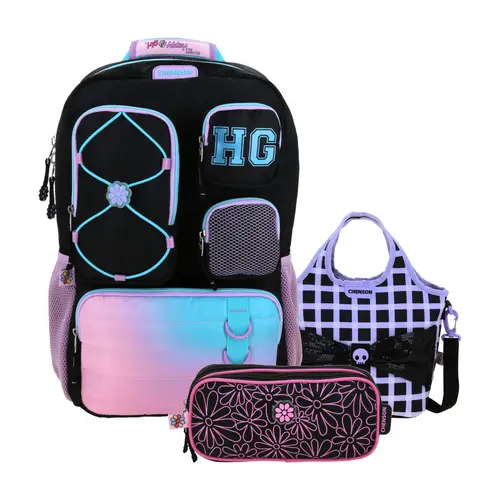 Kit Escolar Happy Girl by Chenson Mochila + Lonchera + Lapicera Negro Infantil 1