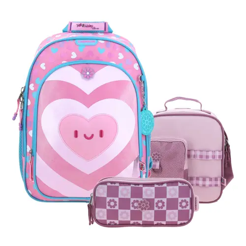Kit Escolar Happy Girl by Chenson (Mochila + Lonchera + Lapicera) Rosa Infantil 1