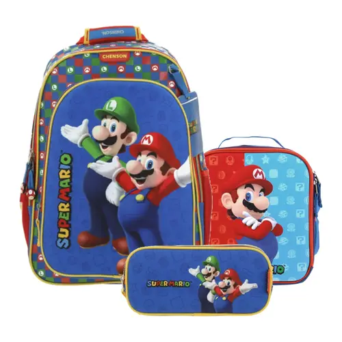 Kit Escolar Mario Bros by Chenson Mochila + Lonchera + Lapicera Azul - Modelo MB65967 1