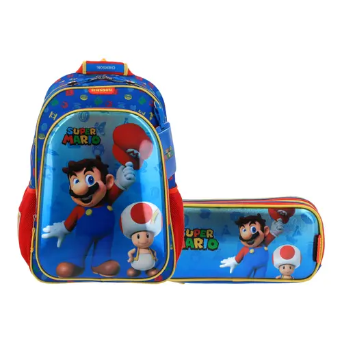 Kit Escolar Mario Bros by Chenson (Mochila + Lapicera) Azul 1
