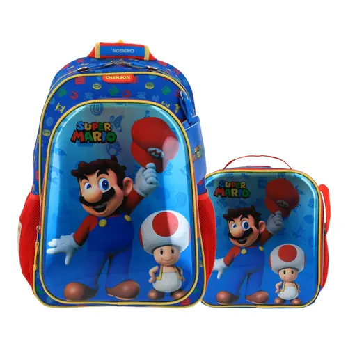 Kit Escolar Mario Bros by Chenson Mochila + Lonchera Azul Infantil - Modelo MB65980 1