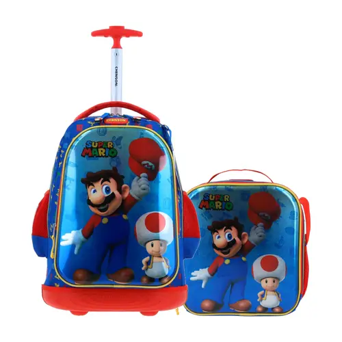 Kit Escolar Mario Bros by Chenson Mochila con Ruedas + Lonchera Azul Infantil - Modelo MB65983 1