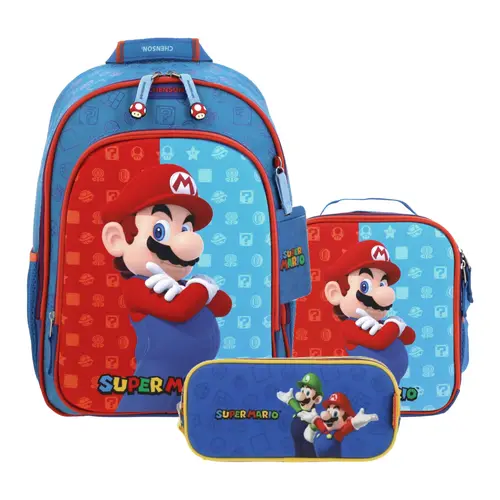 Kit Escolar Mario Bros by Chenson (Mochila + Lonchera + Lapicera) Azul Infantil - Modelo MB66078 1