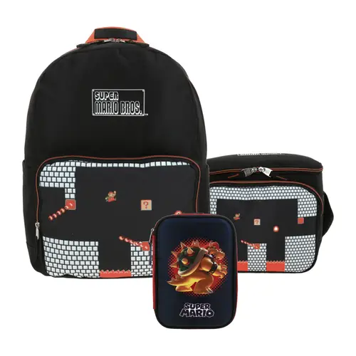 Kit Escolar Mario Bros by Chenson (Mochila + Lonchera + Lapicera) Negro Infantil - Modelo MB66156 1