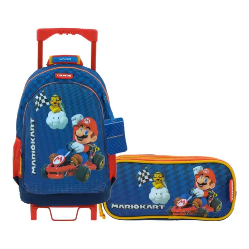 Kit Escolar Mario Bros by Chenson (Mochila con Ruedas + Lapicera) Azul Infantil - Modelo MB66166 1