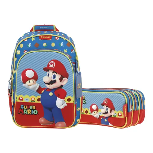 Kit Escolar Mario Bros by Chenson (Mochila + Lapicera) Azul Infantil - Modelo MB66259 1