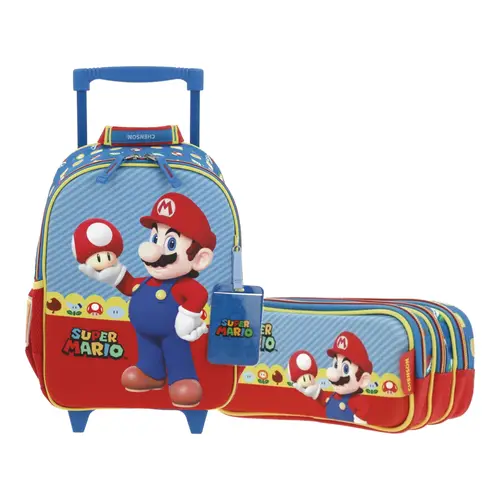 Kit Escolar Mario Bros by Chenson Mochila con Ruedas + Lapicera Azul Infantil - Modelo MB66263 1