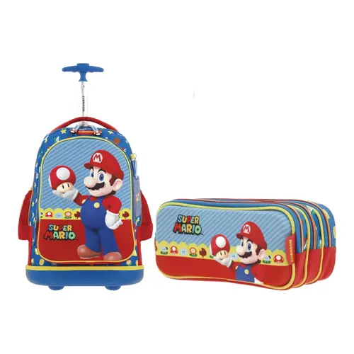 Kit Escolar Mario Bros by Chenson (Mochila con Ruedas + Lapicera) Azul Infantil - Modelo MB66264 1