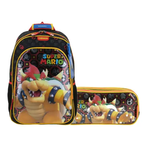 Kit Escolar Mario Bros by Chenson (Mochila + Lapicera) Negro Infantil - Modelo MB66317 1