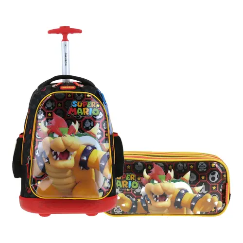 Kit Escolar Mario Bros by Chenson (Mochila con Ruedas + Lapicera) Negro Infantil - Modelo MB66320 1