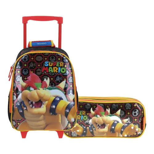 Kit Escolar Mario Bros by Chenson (Mochila con Ruedas + Lapicera) Negro Infantil - Modelo MB66321 1