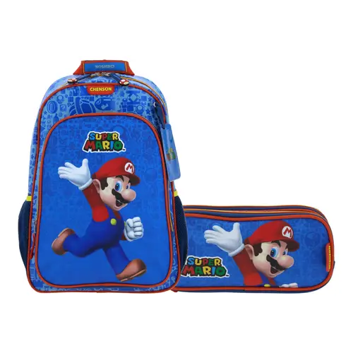 Kit Escolar Mario Bros by Chenson (Mochila + Lapicera) Azul Infantil - Modelo MB66340