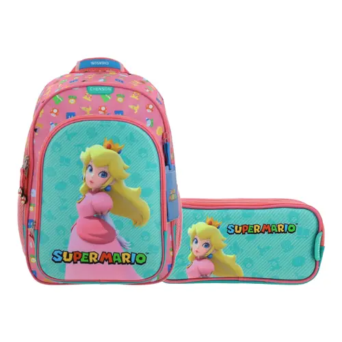 Kit Escolar Mario Bros by Chenson (Mochila + Lapicera) Rosa Infantil - Modelo MB66348