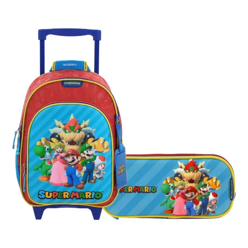 Kit Escolar Mario Bros by Chenson (Mochila con Ruedas + Lapicera) Rojo Infantil - Modelo MB66371 1