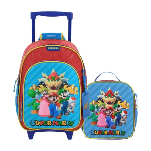 Kit Escolar Mario Bros by Chenson (Mochila con Ruedas + Lonchera) Rojo Infantil - Modelo MB66371 1