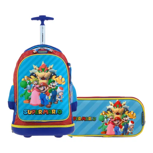 Kit Escolar Mario Bros by Chenson (Mochila con Ruedas + Lapicera) Rojo Infantil - Modelo MB66372 1