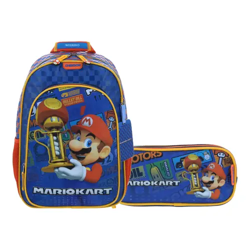 Kit Escolar Mario Bros by Chenson (Mochila + Lapicera) Azul Infantil - Modelo MB66412 1