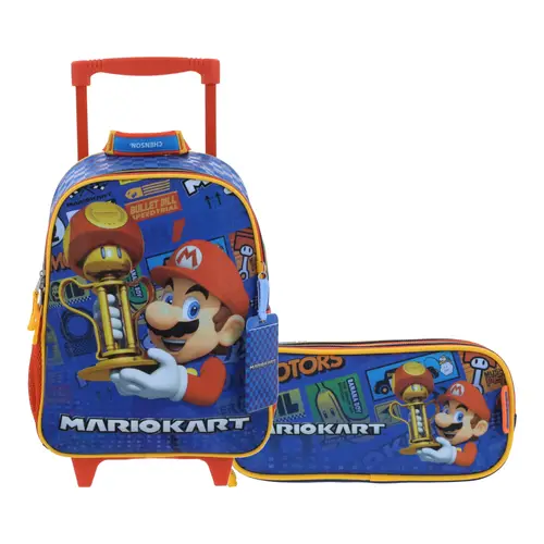 Kit Escolar Mario Bros by Chenson (Mochila con Ruedas + Lapicera) Azul Infantil - Modelo MB66415 1