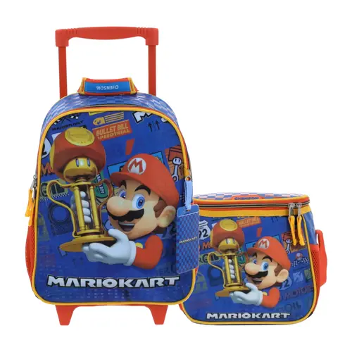Kit Escolar Mario Bros by Chenson (Mochila con Ruedas + Lonchera) Azul Infantil - Modelo MB66415