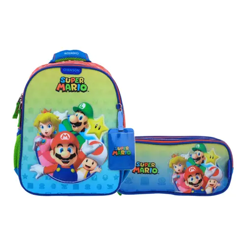 Kit Escolar Mario Bros by Chenson (Mochila + Lapicera) Rojo Infantil - Modelo MB66458