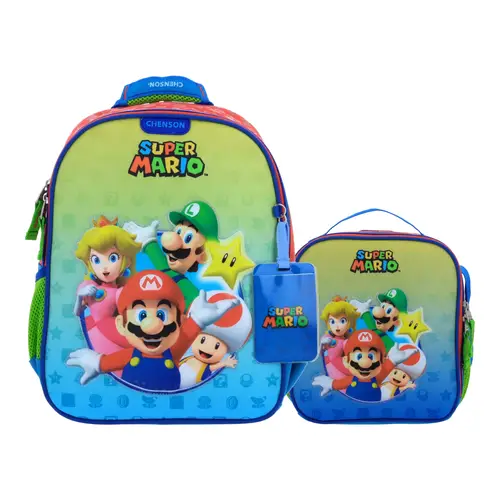 Kit Escolar Mario Bros by Chenson Mochila + Lonchera Rojo Infantil - Modelo MB66458