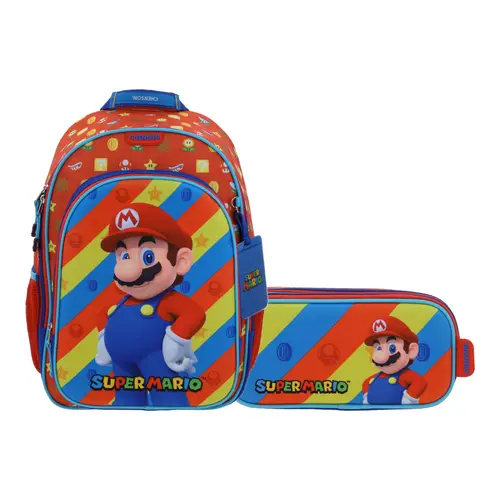 Kit Escolar Mario Bros by Chenson (Mochila + Lapicera) Rojo Infantil - Modelo MB66574
