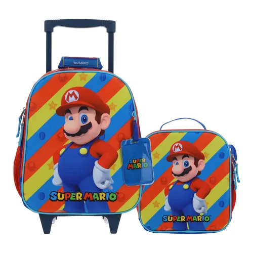 Kit Escolar Mario Bros by Chenson Mochila con Ruedas + Lonchera Rojo Infantil - Modelo MB66577
