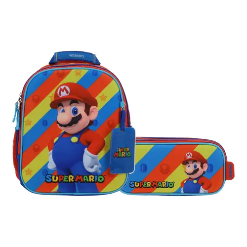 Kit Escolar Mario Bros by Chenson Mochila + Lapicera Rojo Infantil - Modelo MB66579