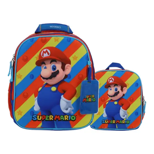 Kit Escolar Mario Bros by Chenson Mochila + Lonchera Rojo Infantil - Modelo MB66579