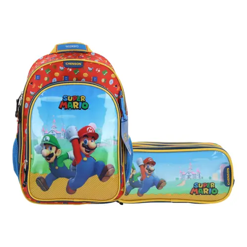 Kit Escolar Mario Bros by Chenson Mochila + Lapicera Azul Infantil - Modelo MB66581