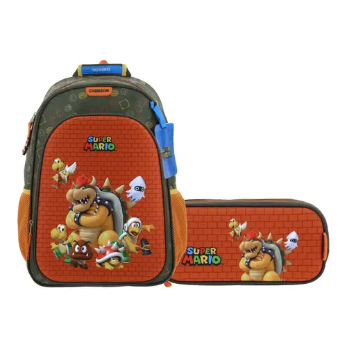 Kit Escolar Mario Bros by Chenson Mochila + Lapicera Verde Seco Infantil