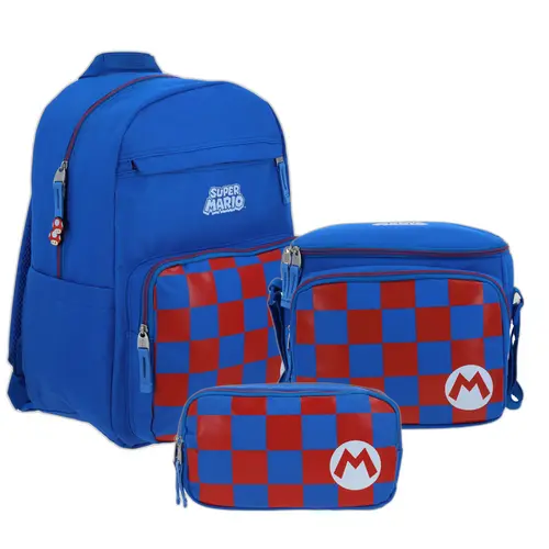 Kit Escolar Mario Bros by Chenson Azul (Mochila + Lonchera + Lapicera) Infantil - Modelo MB70325 1