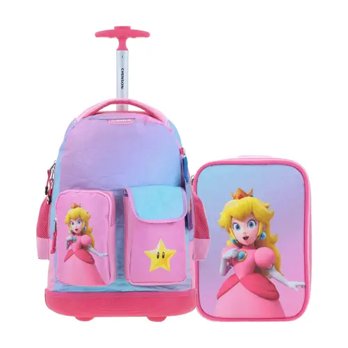 Kit Escolar Mario Bros by Chenson (Mochila con Ruedas + Lapicera) Rosa Infantil - Modelo MB70433