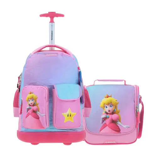 Kit Escolar Mario Bros by Chenson (Mochila con Ruedas + Lonchera) Rosa Infantil - Modelo MB70433