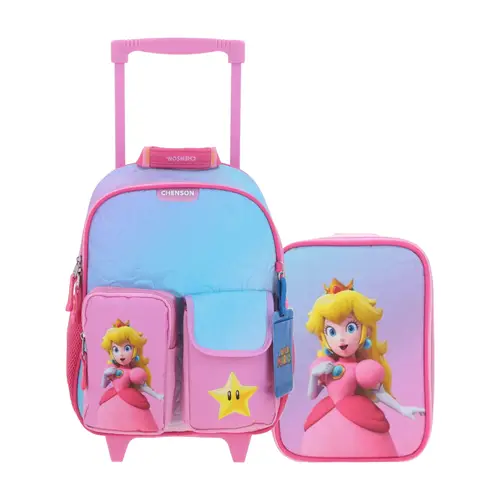 Kit Escolar Mario Bros by Chenson (Mochila con Ruedas + Lapicera) Rosa Infantil - Modelo MB70434