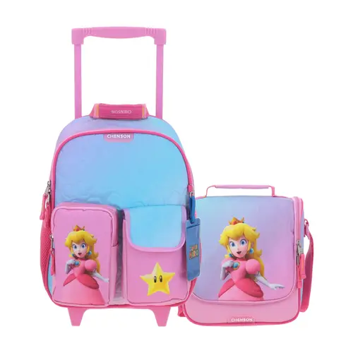 Kit Escolar Mario Bros by Chenson (Mochila con Ruedas + Lonchera) Rosa Infantil - Modelo MB70434